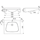 Delabie TRAPEZ wastafel kraangat Ø35 midden z. overloop RVS 304 mat