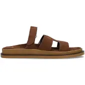 Manfield Bruine suède slippers met bandje | Maat 41