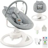 Momi PEARL Elektrische Babyschommel en Wipstoel met Bluetooth, Afstandsbediening en 360° Draaibare Zitting - Grijs