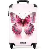 NoBoringSuitcases.com - Roze kinderkoffer vlinder - Trolley koffer meisje - 55x35x25