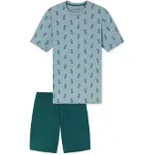 Schiesser Pyjama kort lichtblauw / smaragd / pastelgroen