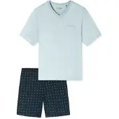 Schiesser Pyjama kort ' Comfort Essentials ' navy / lichtblauw