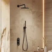 Saniclear Oval inbouw regendouche 25cm mat zwart met wandarm en staafhanddouche