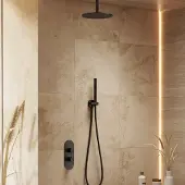 Saniclear Oval inbouw regendouche 25cm mat zwart met plafondarm en staafhanddouche