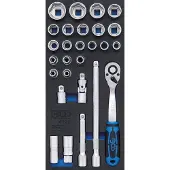 Bgs Accessoires voor gereedschapskoffers, Werkplaatswagen inzet 1/3: doppenset 12,5 mm (1/2") 27-delig.
