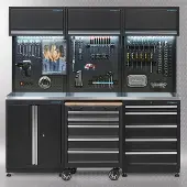 Datona Werkplaatsinrichting PREMIUM met RVS werkblad 204 cm breed - Zwart