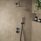 Saniclear Uni inbouw regendouche 25cm gun metal PVD met wandarm en staafhanddouche
