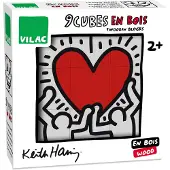 Vilac Houten puzzelblokjesdoos - - Keith Haring - 9 blokjes - Wit - Unisex - 24 maanden