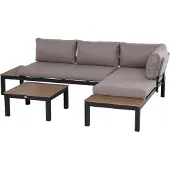 Outsunny Sunny 3-delige tuinset bank bijzettafel met kussens aluminium