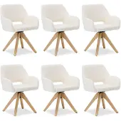 Homestyle4u Eetkamerstoelen, draaibaar, set van 6 stoelen voor de eettafel. Draaistoelen met armleuningen, bekleed met teddy stof, wit. Gestoffeerde stoelen, fauteuils, modern design