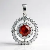 Cavill - Zilveren Hanger - 925 Sterling Zilver - Rode Tijgeroog 1 05 ct - Witte Topaas 1 505 ct - Elegante Ronde Cabochon 27x18 mm