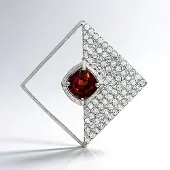 Cavill - Zilveren Hanger - 925 Sterling Zilver - Mozambique Granaat 0.92 ct - Pavé Cambodja Zirkonia 0.96 ct - Modern Ruitvormig Design