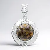 Cavill - 925 Sterling Zilver Hanger - Dinosaurus Kwarts 6,29 ct en Witte Topaas 0,15 ct - Ronde Cabochon 12 mm - Elegant Vintage