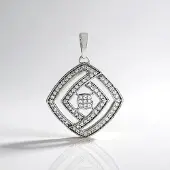 Cavill - Zilveren Hanger 925 Sterling Zilver - 79 Cambodjaanse Zirkonen 0,495 ct - Moderne Geometrische Rhombusvorm - Elegante Kettinghanger