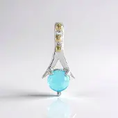 Cavill - Blauwe Ethiopische Opaal Hanger - 925 Sterling Zilver met 14K Goudgranulatie - 0,275 ct Ronde Cabochon - Elegant Zilveren Sieraad 17x8 mm