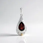 Cavill - Zilveren Hanger - 925 Sterling Zilver - 1,406 ct Mozambique Granaat Peervorm - 14K Goud Granulering - Zirkonen Pavé