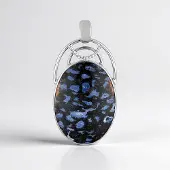 Cavill - Versteend Jambi Houten Hanger 925 Zilver Geplateerd - Ovaal Cabochon 25 Karaat - Bali Barong Luipaard Sieraad