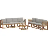 vidaXL Buiten bank set met kussen 9 pcs Natuurlijk en Licht Grijs