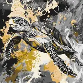 Ideyka Schilderen op nummer: Gouden schildpad, metaal, 40 x 40 cm