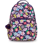 Kipling Rugzak 'Seoul' lichtblauw / groen / donkerlila / rosa