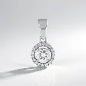 Cavill - Zilveren Hanger Geplatineerd 925 Sterling Zilver - Cambodjaanse Zirkoon 0,589 ct - 0,803 ct Totaal - Ronde Zirkonia Halo Design Elegant