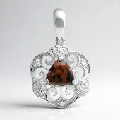 Cavill - Zilveren Hanger - 925 Sterling Zilver - Mahonie Obsidiaan Triljant 1,57 ct & Witte Topaas 1,82 ct - Elegante Vintage Sieraad Dames