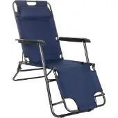 Springos Tuinstoel | Ligstoel | Ligbed | Verstelbaar | Inclusief Hoofdsteun | Marineblauw