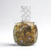 Cavill - Hanger 925 Sterling Zilver - 8,85 ct Dinosauruskwarts Antiek Kussen - 0,141 ct Cambodjaanse Zirkoon - Unieke Luxe Sieraden