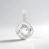 Cavill - Hanger Zilver 925 Sterling met Witte Topaas 0,938 ct Rond Geplatineerd Bloemig Elegant Design 19x12 mm