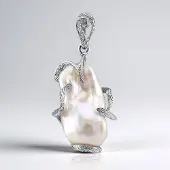 Cavill - Zilveren hanger - 925 Sterling Zilver - Zoetwater kweekparel 26x14 mm - Fancy slijpsel - Exclusieve handgemaakte parelhanger