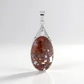 Cavill - Zilveren Hanger met Versteend Palmhout 25 ct - 925 Sterling Zilver met Platina Coating - Ovaal Cabochon Bali Barong 40x20 mm
