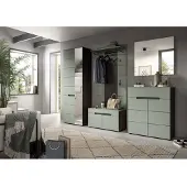 Furnilux Elegante garderobecombinatie in smoke green zitbank-paneel-ladekast-spiegel -
