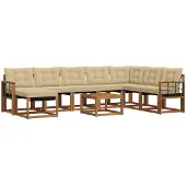 vidaXL Buiten bank set 9 st Natuurlijk en Beige