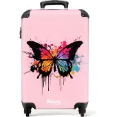 NoBoringSuitcases.com - Vlinder kinderkoffer meisje - Roze trolley koffer - 55x35x25
