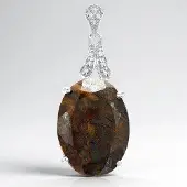Cavill - Zilveren Hanger - 925 Sterling Zilver - 13,09 ct Dinosaurus Kwarts Ovaal + 10 Witte Topaas 0,052 ct - Luxe Handgemaakt Sieraad