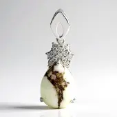 Cavill - Zilveren Hanger 925 Sterling Zilver - Braziliaanse Magnesiet 7,29 ct Peervorm - 0,323 ct Witte Topaas - Elegant Design 34x12 mm