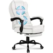 ALFORDSON - Bureau stoel voor computer & gaming - Hoge rugleuning met lendensteun - Draaistoel op wielen - Leder - Uitschuifbare voetensteun - 5 massage modi - USB aansluiting