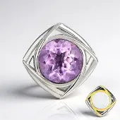 Cavill - Zilveren Hanger - 925 Sterling Zilver - Paarse Fluoriet 2,62 ct - Modern Geometrisch Design - Rond 9 mm Facet - Elegant Sieraad