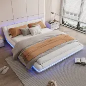 Sweiko Tweepersoonsbed - 160*200 cm - LED-verlichting - PU - Wit