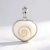 Cavill - Zilveren Hanger Hartvorm - 925 Sterling Zilver - Natuurlijk Indonesisch Shiva Oog - Spirituele Talisman, Elegante Schelp 33x24 mm