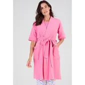 Damart - Kimono-achtige kamerjas, bouclébreisel - Dames - Roze - 46-48 (L)