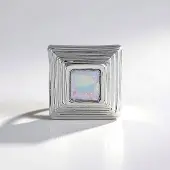 Cavill - Zilveren Hanger 925 Sterling Zilver Platina Verguld - Welo Opaal 0,169ct Carré Slijpsel - Modern Geometrisch Minimalistisch Sieraad