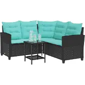 vidaXL Tuin Sofa 2 st 5-Aantal zitplaatsen Zwart en Turkoois