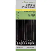 Korum Supersteel Big Fish Braided Hair Rigs 6 Barbless (8 pcs) - Maat : Haak 10 - 0.25mm