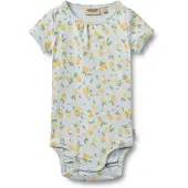 Wheat Rompertje/body 'Linette' pastelblauw / citroen / safraan / jade groen