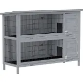 PawHut Konijnenhok-Grenenhout-136,4L x 50B x 93H cm-Grijs