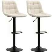 HOMCOM Barkrukset, 2 stuks, beklede barkruk met rugleuning, chenille-look, beige