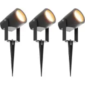 LEDVION - 3X LED Prikspots, Zwart, IP44, 1W, 3000K, 1M Kabel, Tuinspots Buiten