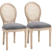 HOMCOM - Eetkamerstoel - Polyester - Rubberhout - Grijs