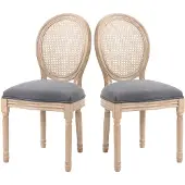 HOMCOM Eetkamerstoelen, set van 2, keukenstoel met rotan rugleuning, linnenlook